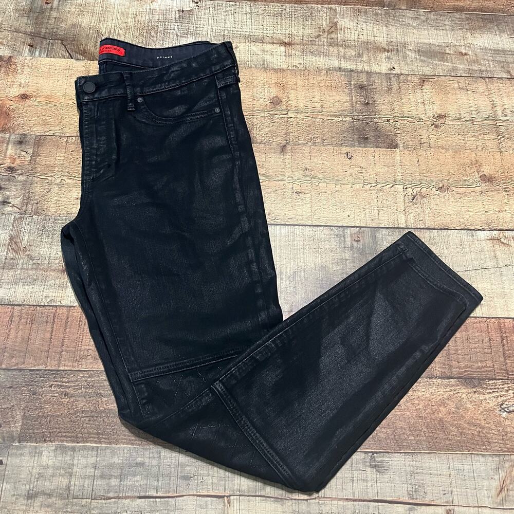 Articles of Society Womens Coated Black Patchwork Knees Skinny Jeans Sz 30 Biker